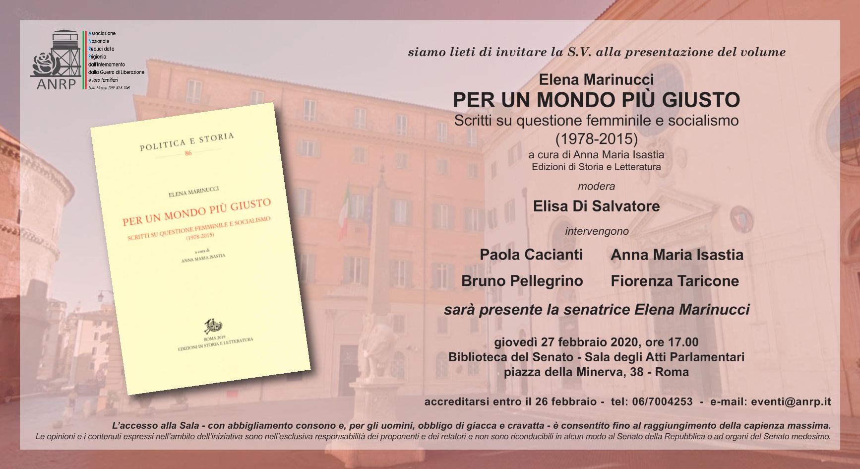 Presentazione del volume: "Per un Mondo più giusto". Scritti su questione femminile e socialismo (1978-2015)